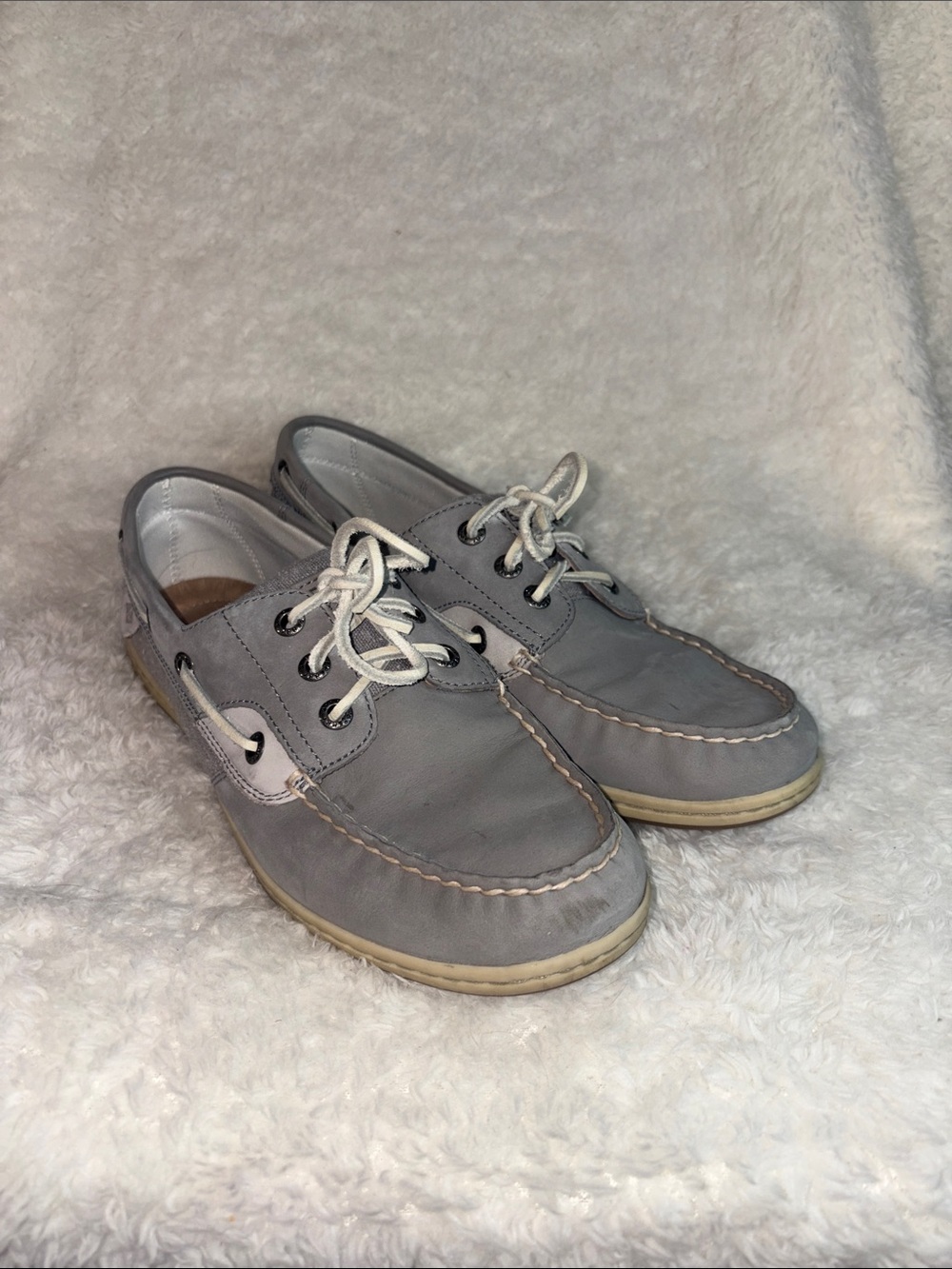 Sperry Top-Sider Ivyfish Gray/Olive Canvas & Leather Boat Shoes - Women's 9.5
